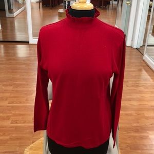 Women’s red ruffled turtleneck, 100% silk